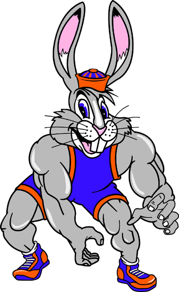 Jack Rabbit wrestling mascot full color vinyl sports sticker. Customize on line. Jack Rabbit Wrestling